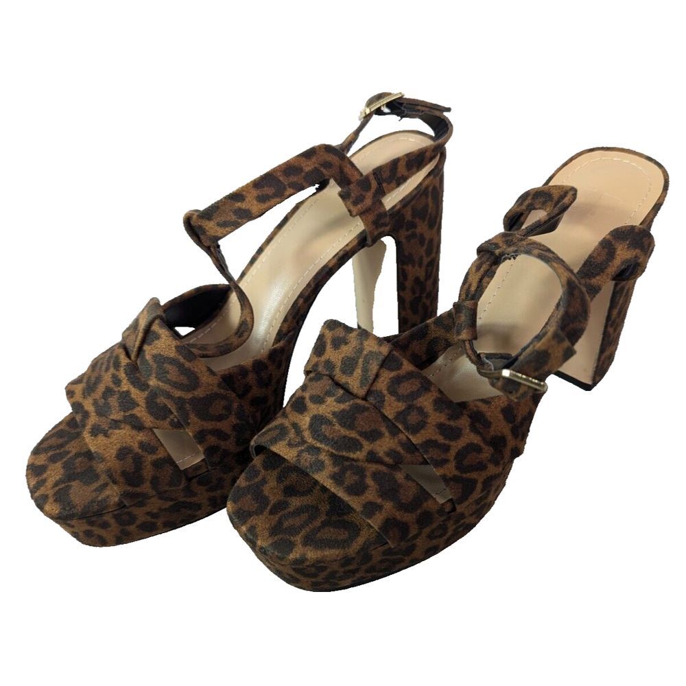 JF Just Fab‎ Tina Triple Strap Platform Sandal Leopard Print Chunky Y2K Size 8.5